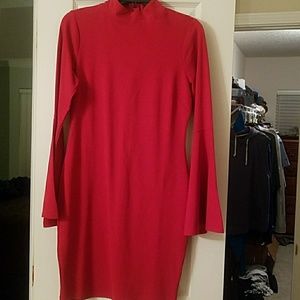 Red dress with bell bottom sleeves
